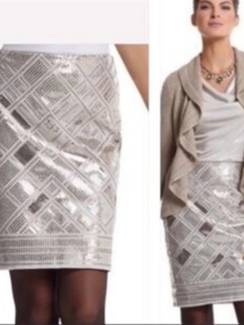 White House Black Market Silver Sequin skirt - holiday, Party Date Night